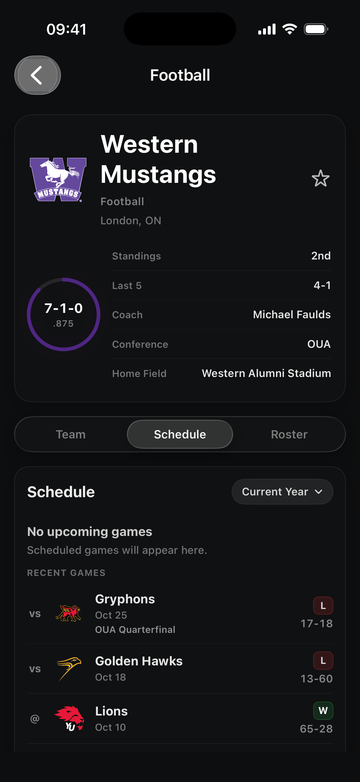 Team page screen
